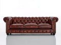 Canapé 3 places - Cuir - 232 x 100 x 78 cm - Marron acajou - Style Chesterfield classique