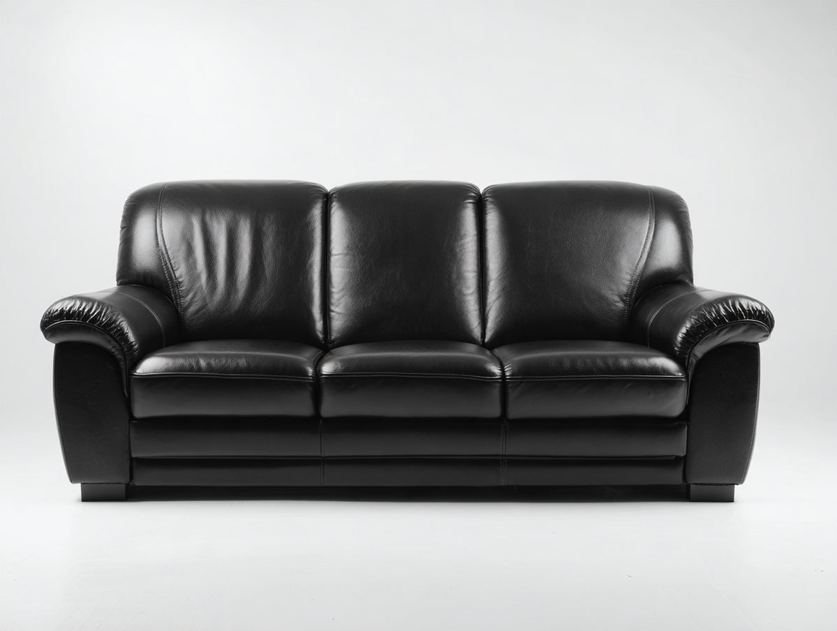 Canapé 3 places - Cuir - 216 x 93 x 91 cm - Noir - Style classique confortable