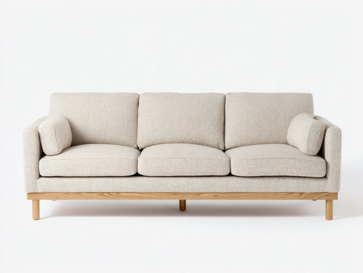 Canapé 3 places - Tissu-Bois - 221 x 93 x 84 cm - Écru-Bois naturel - Style scandinave contemporain