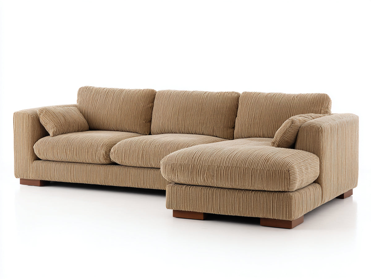 Canapé d'angle - Velours côtelé - 292x170x86 cm - Beige caramel - Décontracté contemporain