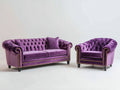 Ensemble de canapés - Velours - 192x93x84 cm - Violet - Style Chesterfield élégant