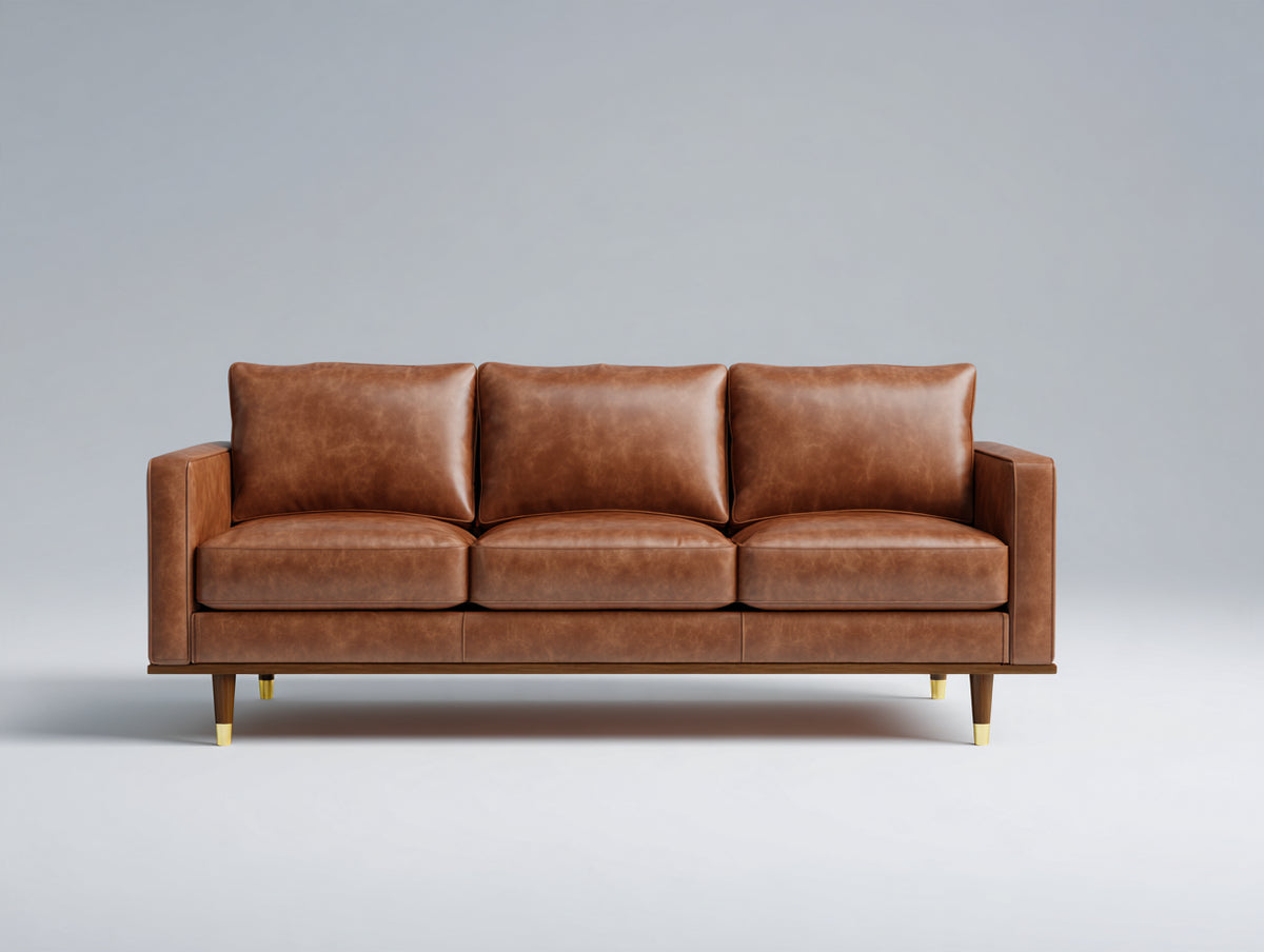 Canapé 3 places - Cuir - 219 x 90 x 83 cm - Marron miel - Style moderne minimaliste