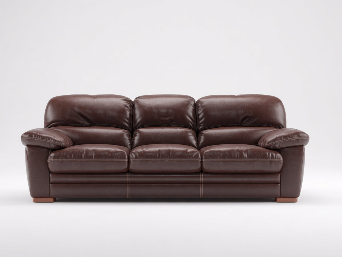 Canapé 3 places - Cuir - 222 x 98 x 92 cm - Marron foncé - Style classique confortable