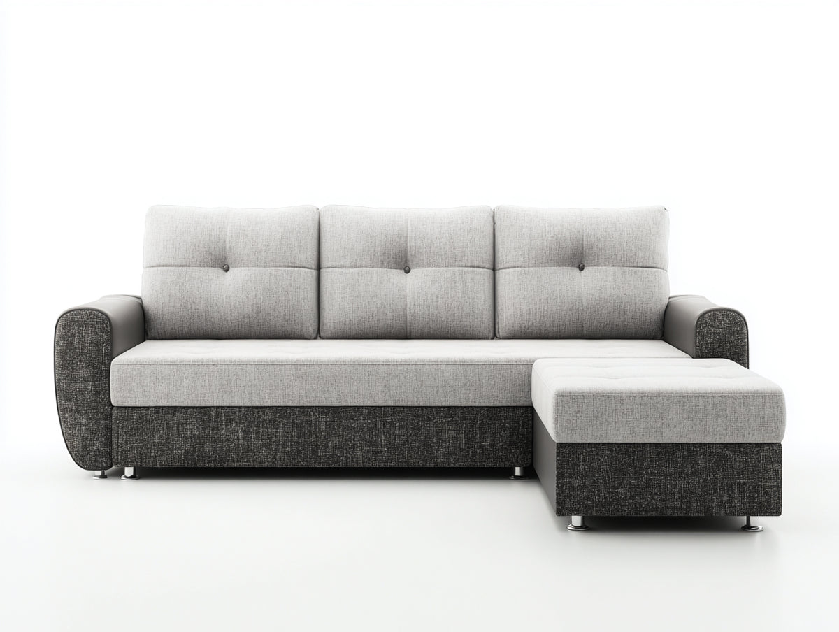 Canapé d'angle - Tissu - 279x157x91 cm - Gris clair-Anthracite - Contemporain capitonné