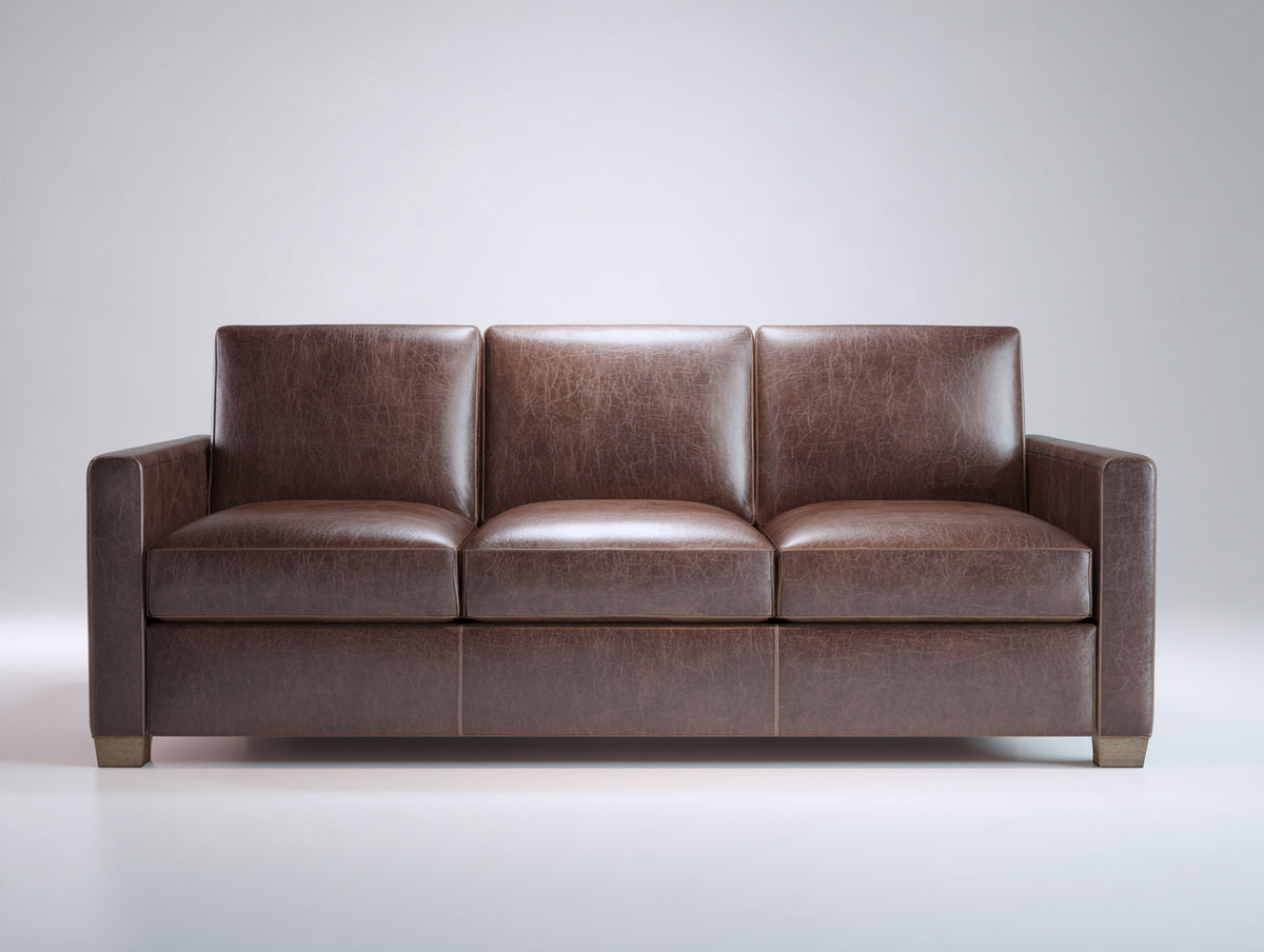 Canapé 3 places - Cuir - 214 x 92 x 86 cm - Marron chocolat - Style contemporain