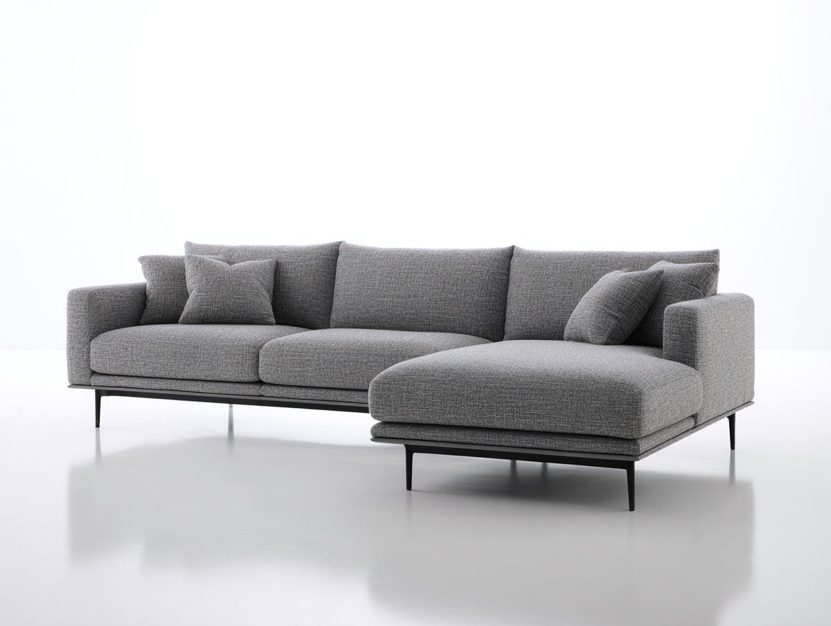 Canapé d'angle - Tissu - 286x168x84 cm - Gris clair - Design contemporain