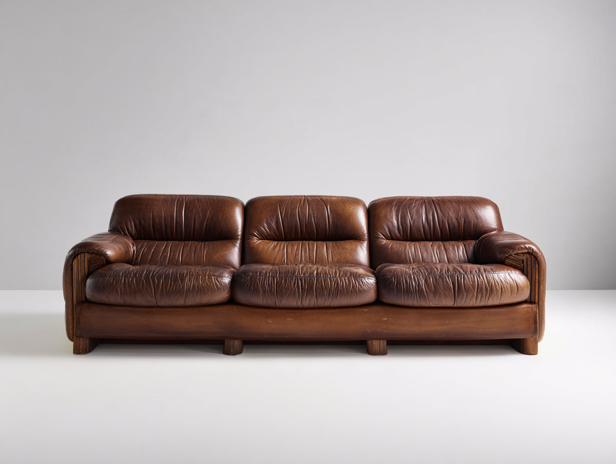 Canapé 3 places - Cuir - 218 x 99 x 88 cm - Marron foncé - Style rétro confortable
