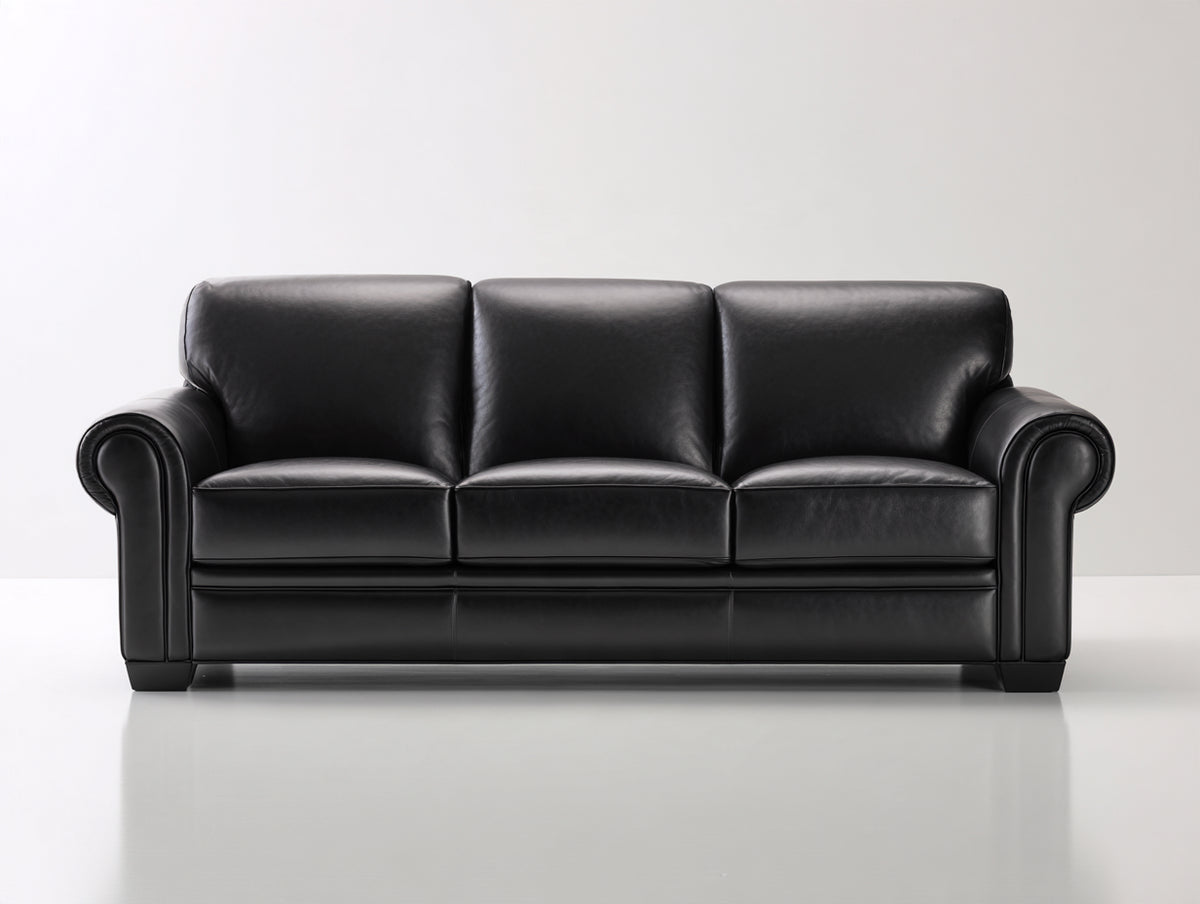 Canapé 3 places - Cuir - 217 x 94 x 89 cm - Noir - Style classique sobre