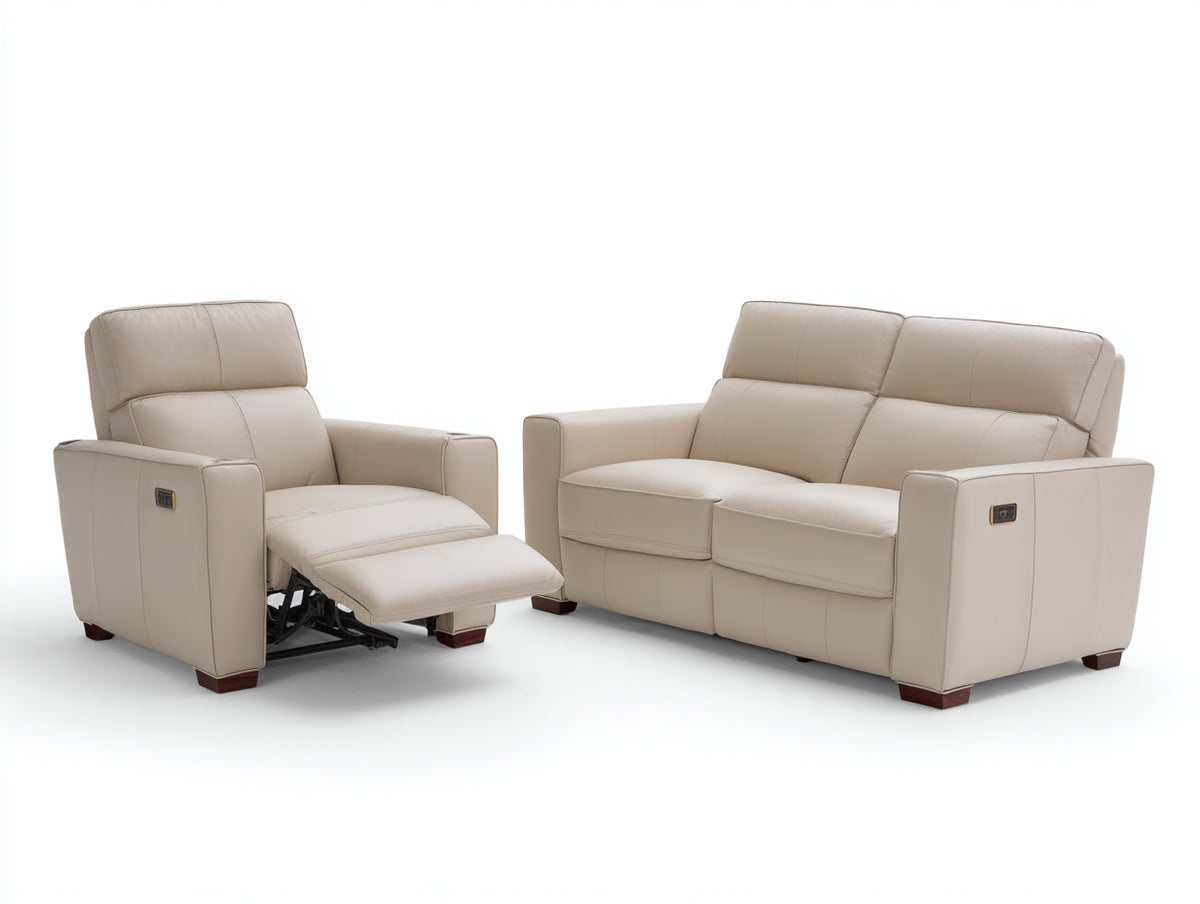 Ensemble de canapés - Cuir - 181x95x100 cm - Beige crème - Style contemporain avec fonction inclinable électrique