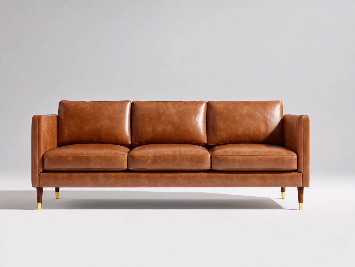 Canapé 3 places - Cuir - 218 x 91 x 85 cm - Cognac - Style moderne élégant