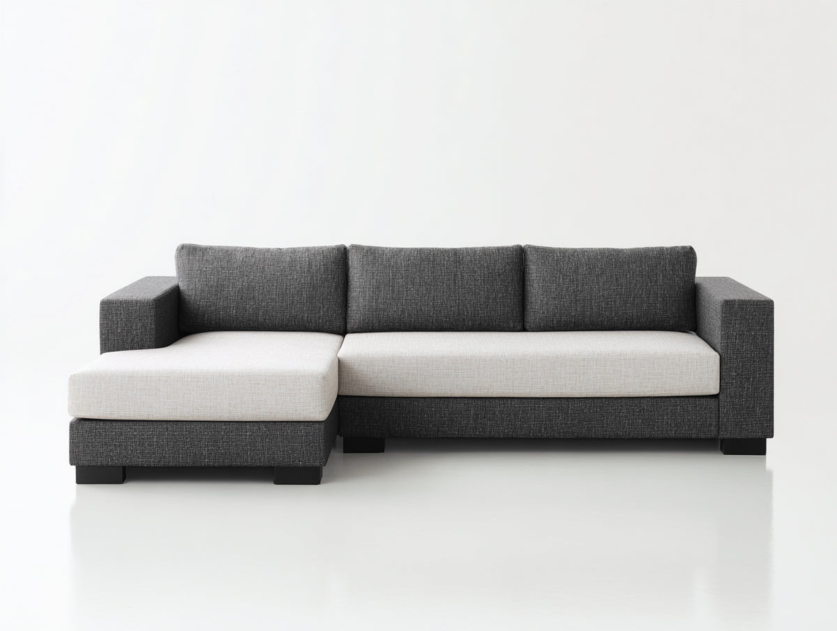 Canapé d'angle - Tissu - 282x160x82 cm - Gris anthracite-Écru - Moderne graphique