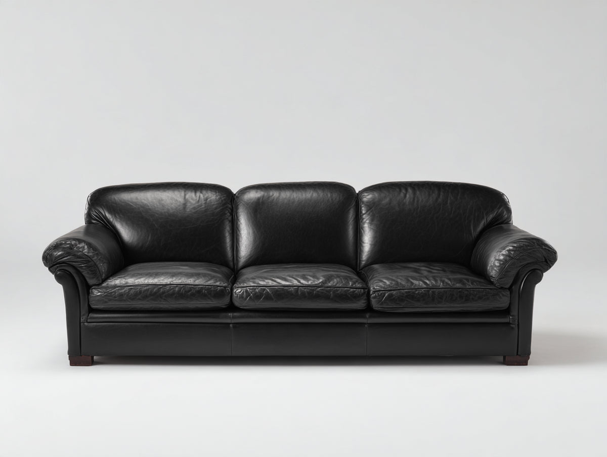 Canapé 3 places - Cuir - 218 x 94 x 90 cm - Noir - Style classique